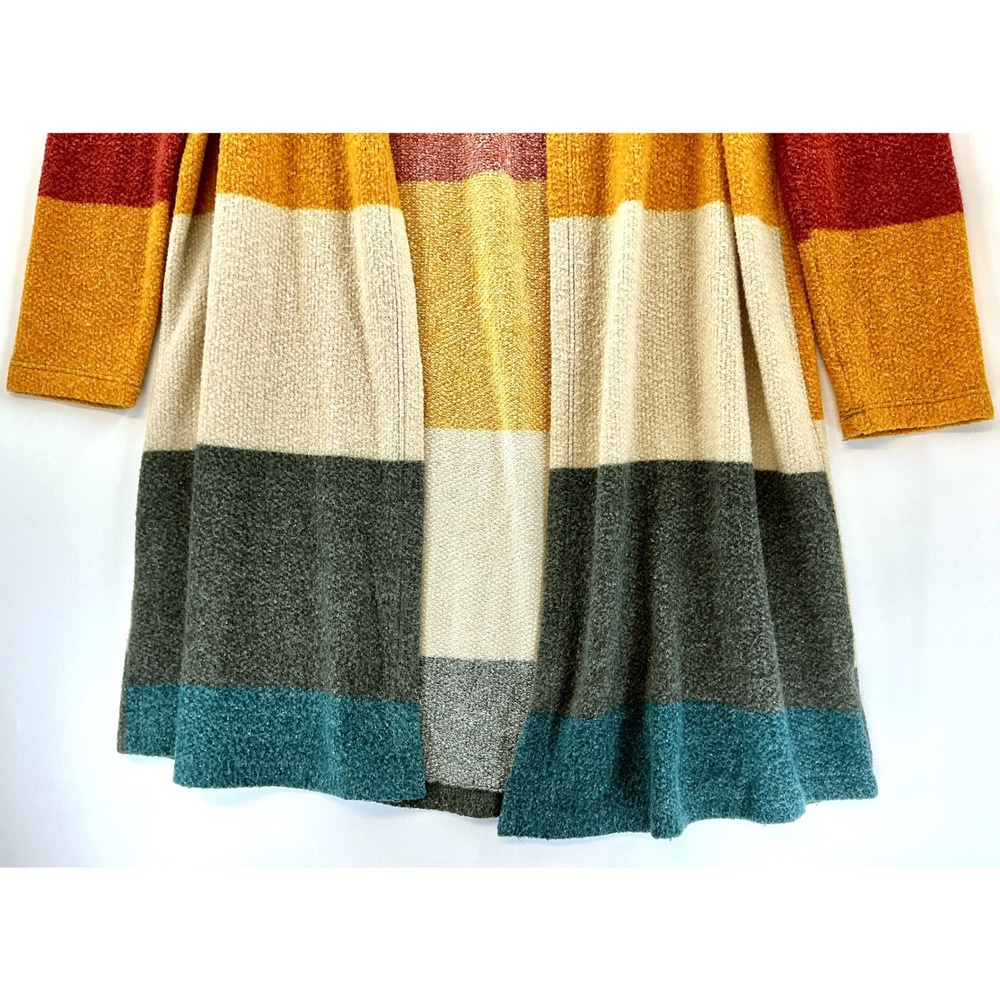 Open Front Colorblock Longline Duster Cardigan Sz S Boho Artsy Cozy Y2K - Picture 5 of 11
